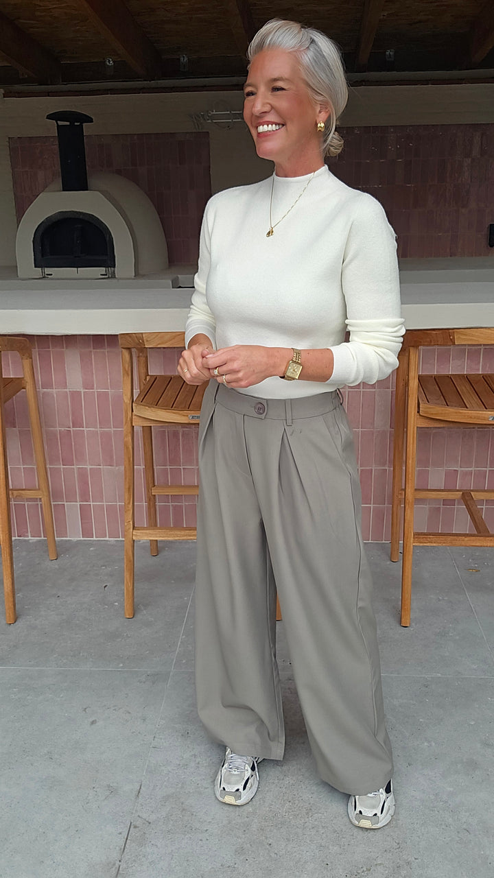 ORINE pleated wide leg pants taupe