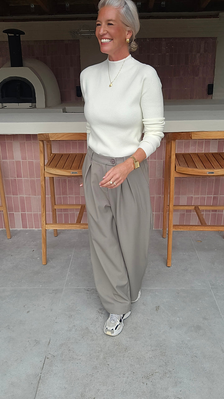 ORINE pleated wide leg pants taupe