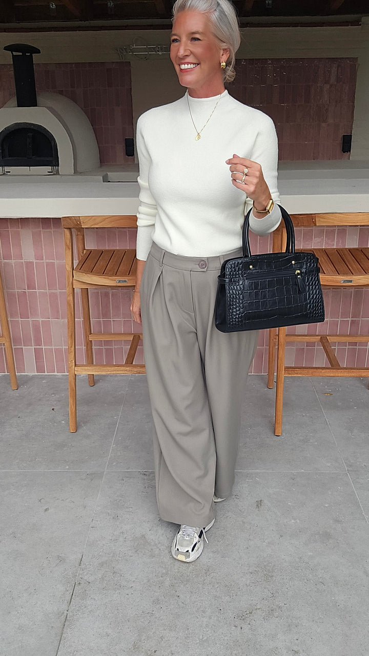 ORINE pleated wide leg pants taupe