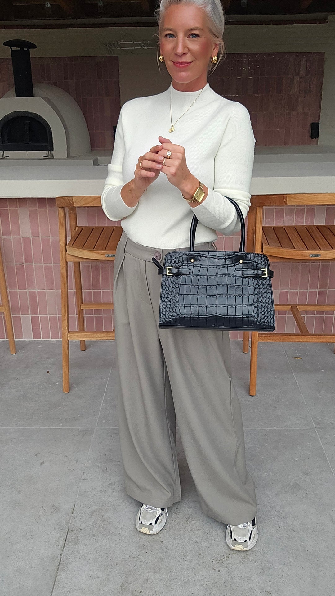 ORINE pleated wide leg pants taupe