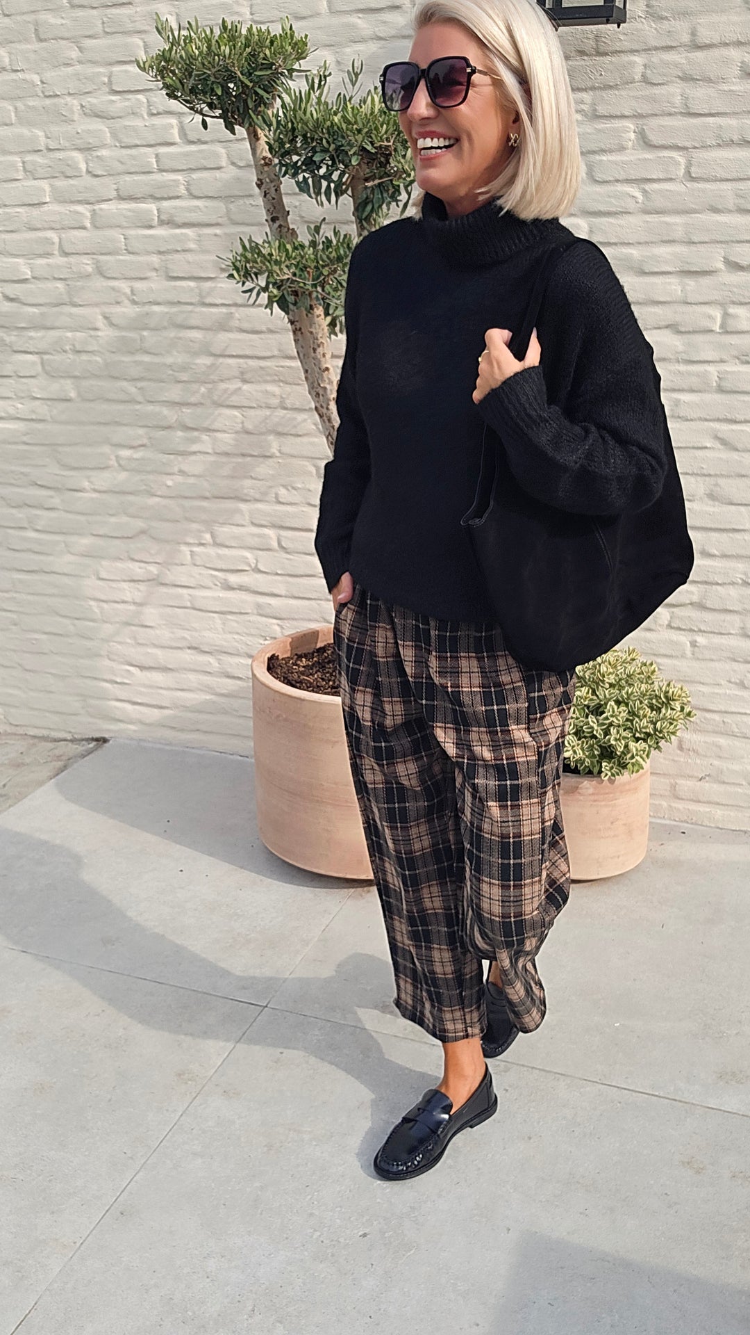 NOAH check pants taupe