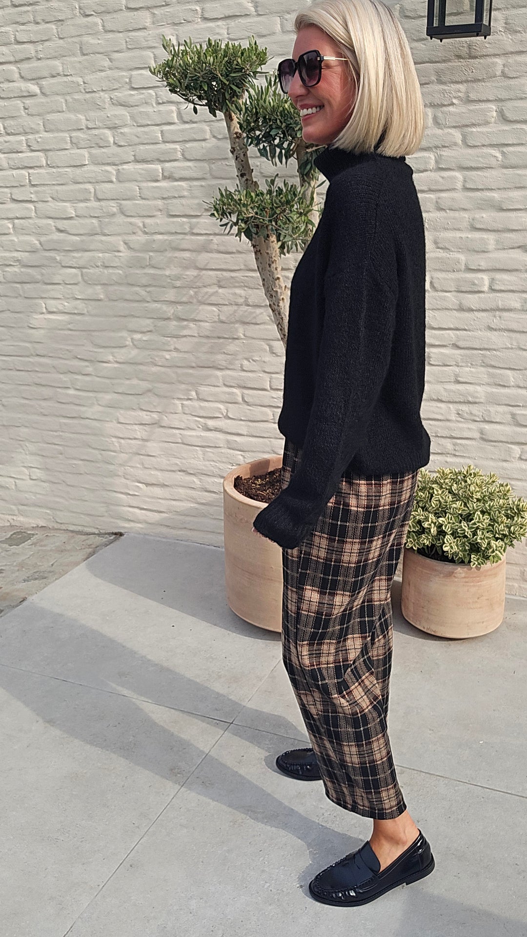 NOAH check pants taupe