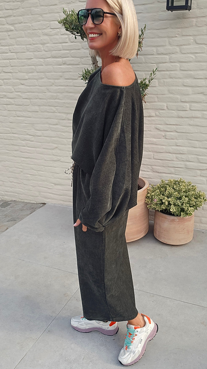 CLAIRE velours top khaki