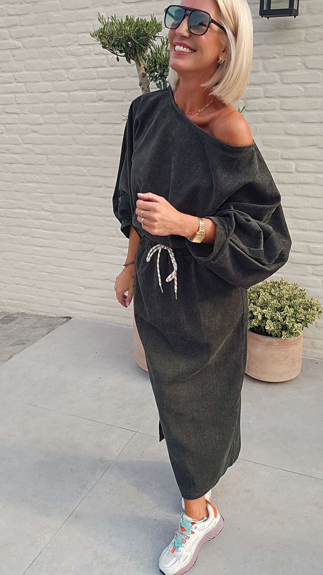 CLAIRE velours top khaki
