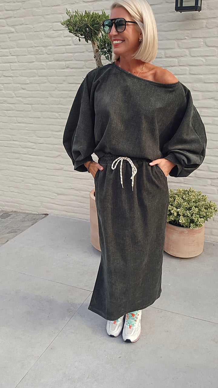 CLAIRE velours skirt khaki
