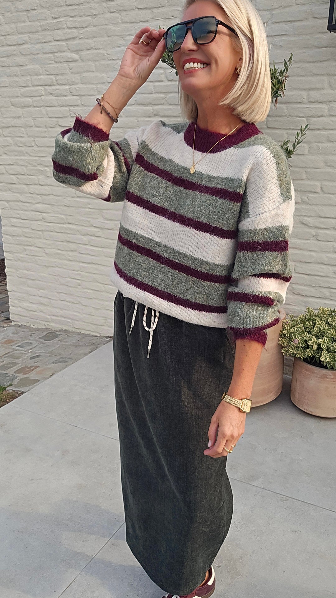 CLEMENCE striped knit olive