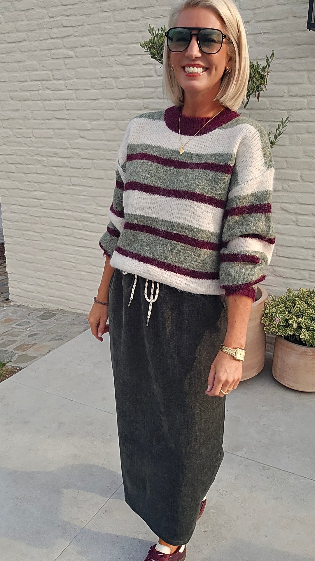 CLEMENCE striped knit olive