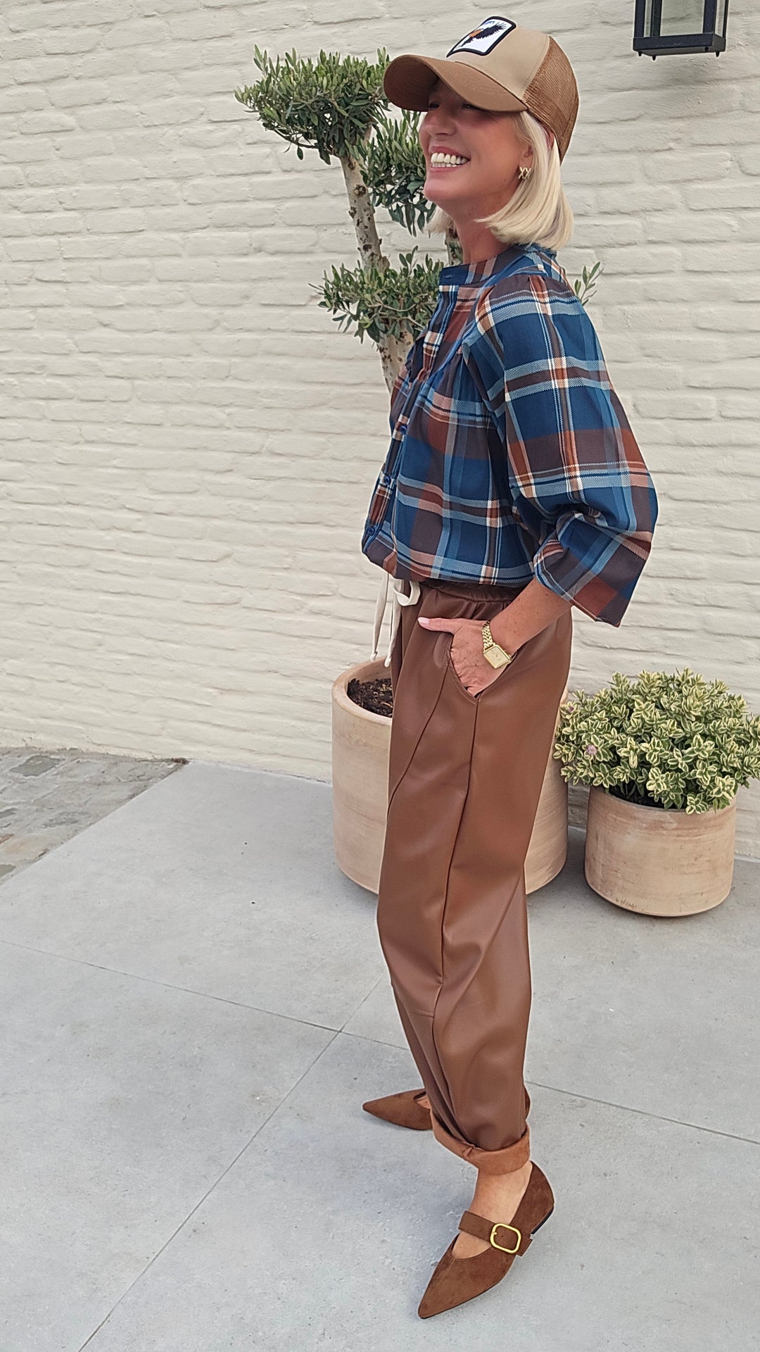 FENNE faux leather balloon pants camel