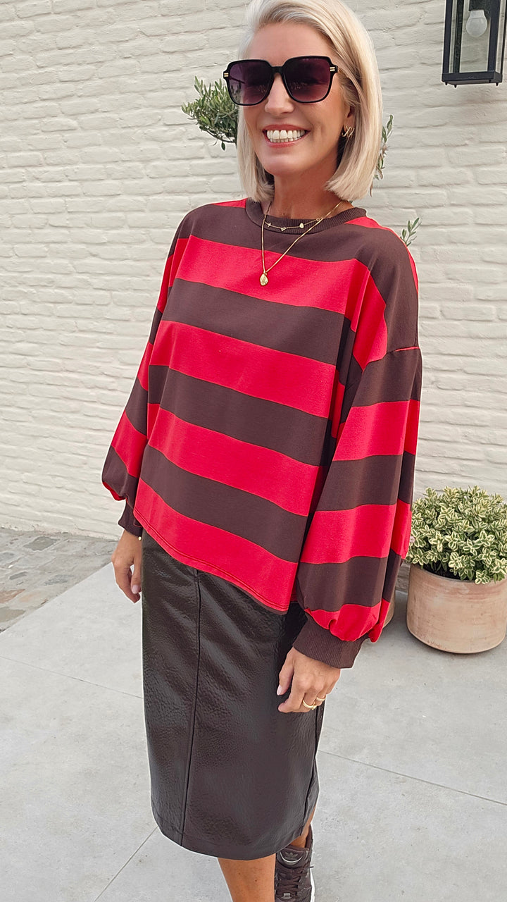 MANDI striped sweatshirt red chocolat