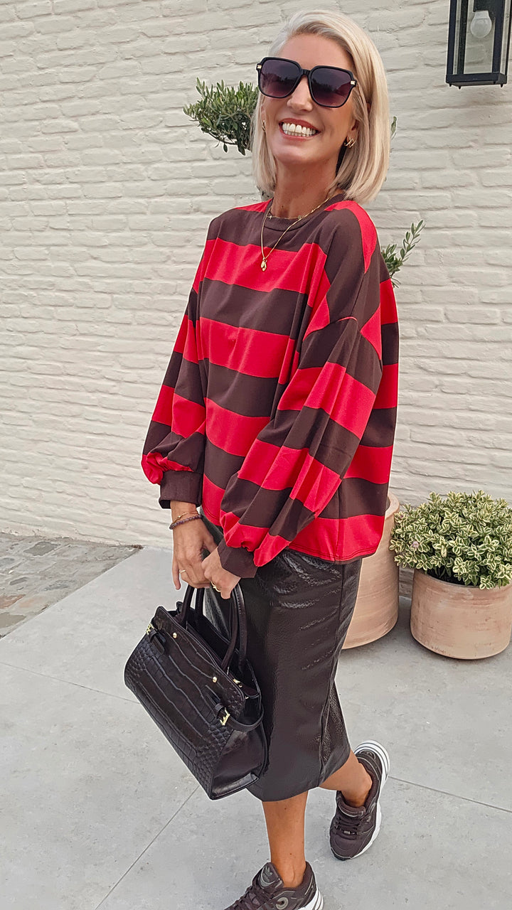 MANDI striped sweatshirt red chocolat