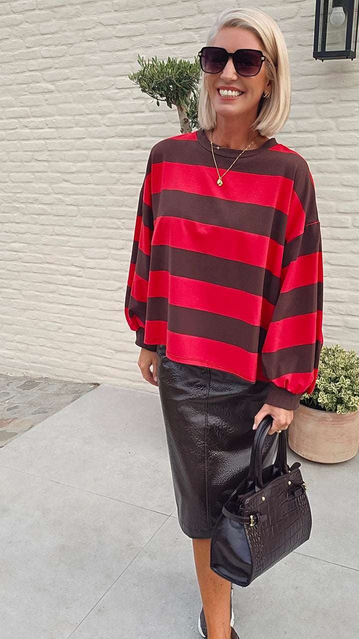 MANDI striped sweatshirt red chocolat