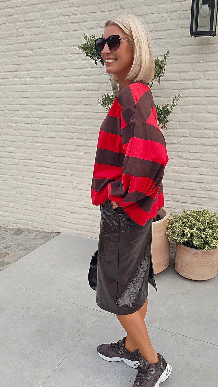 MANDI striped sweatshirt red chocolat