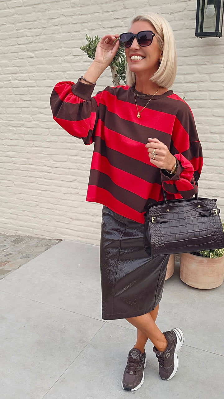 MANDI striped sweatshirt red chocolat