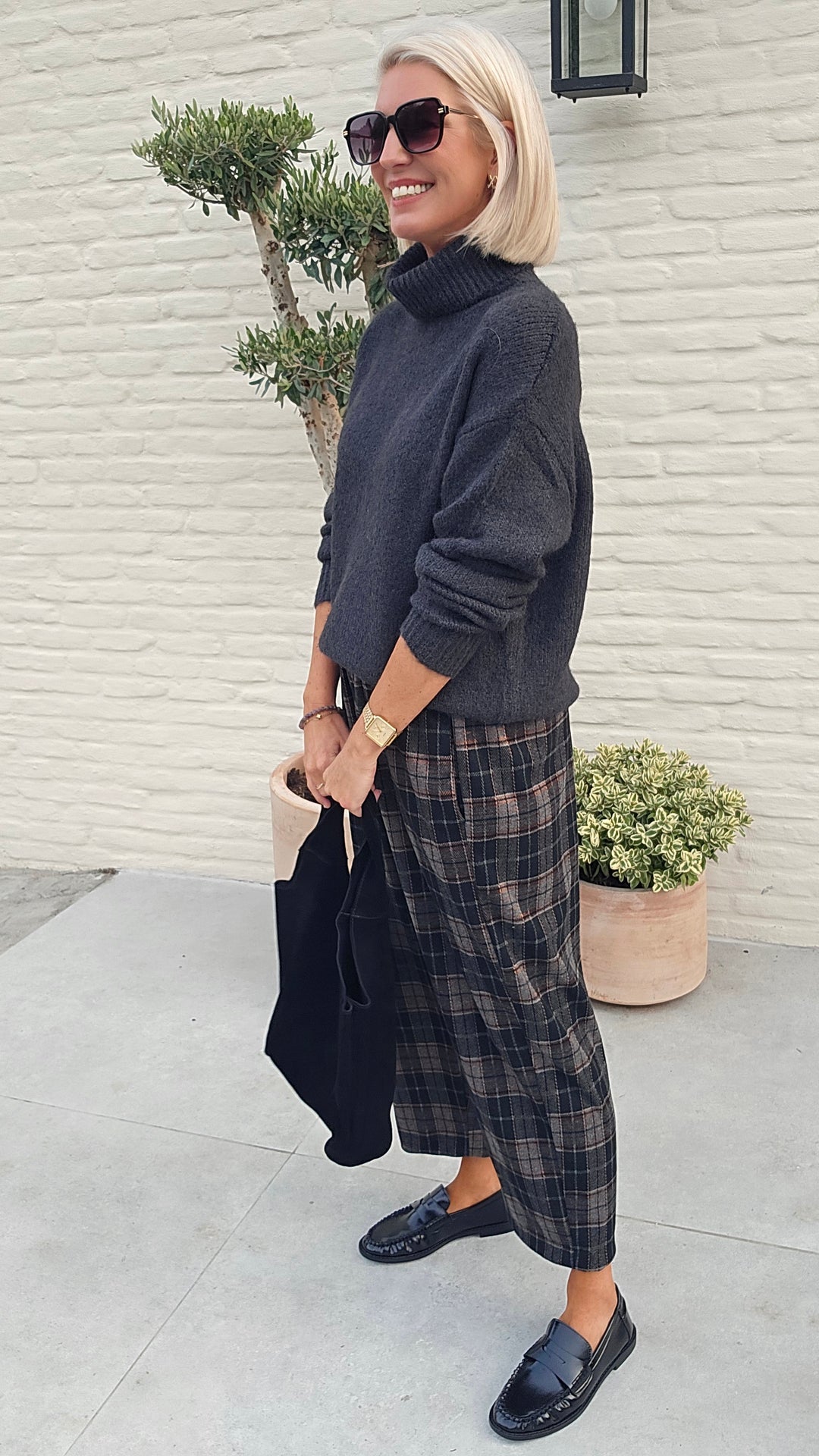 NOAH check pants grey