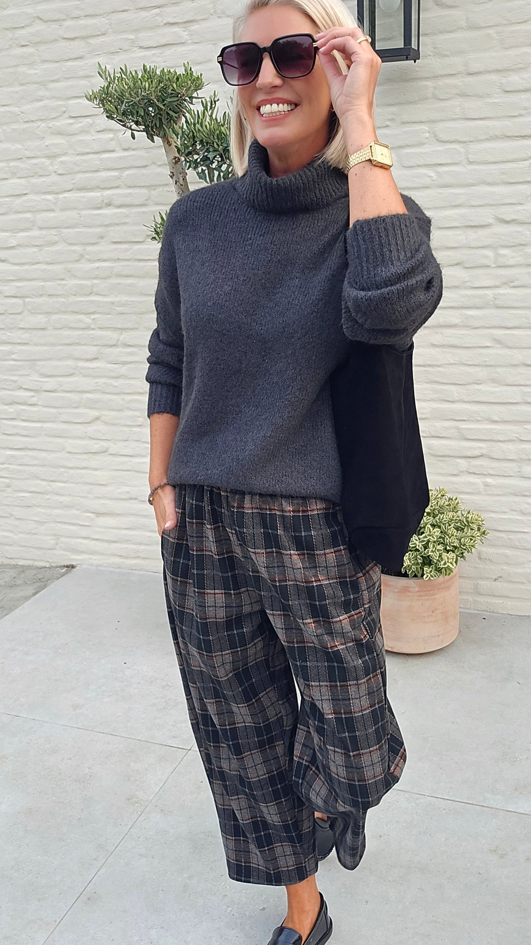 NOAH check pants grey