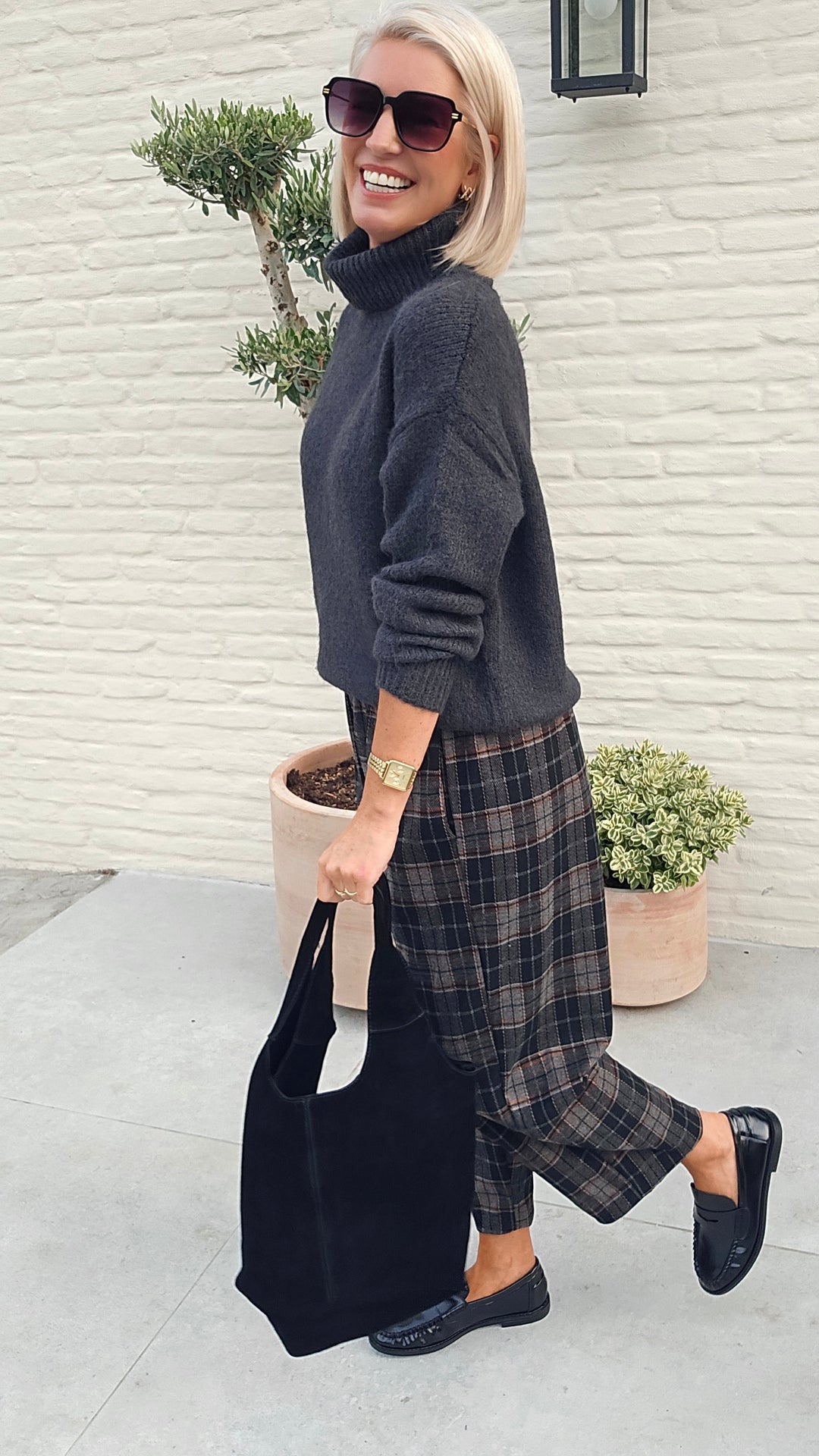 NOAH check pants grey
