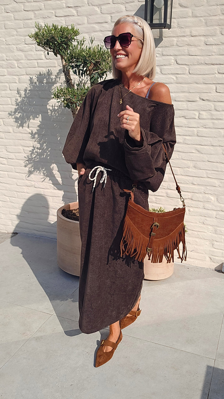 CLAIRE velours top chocolat