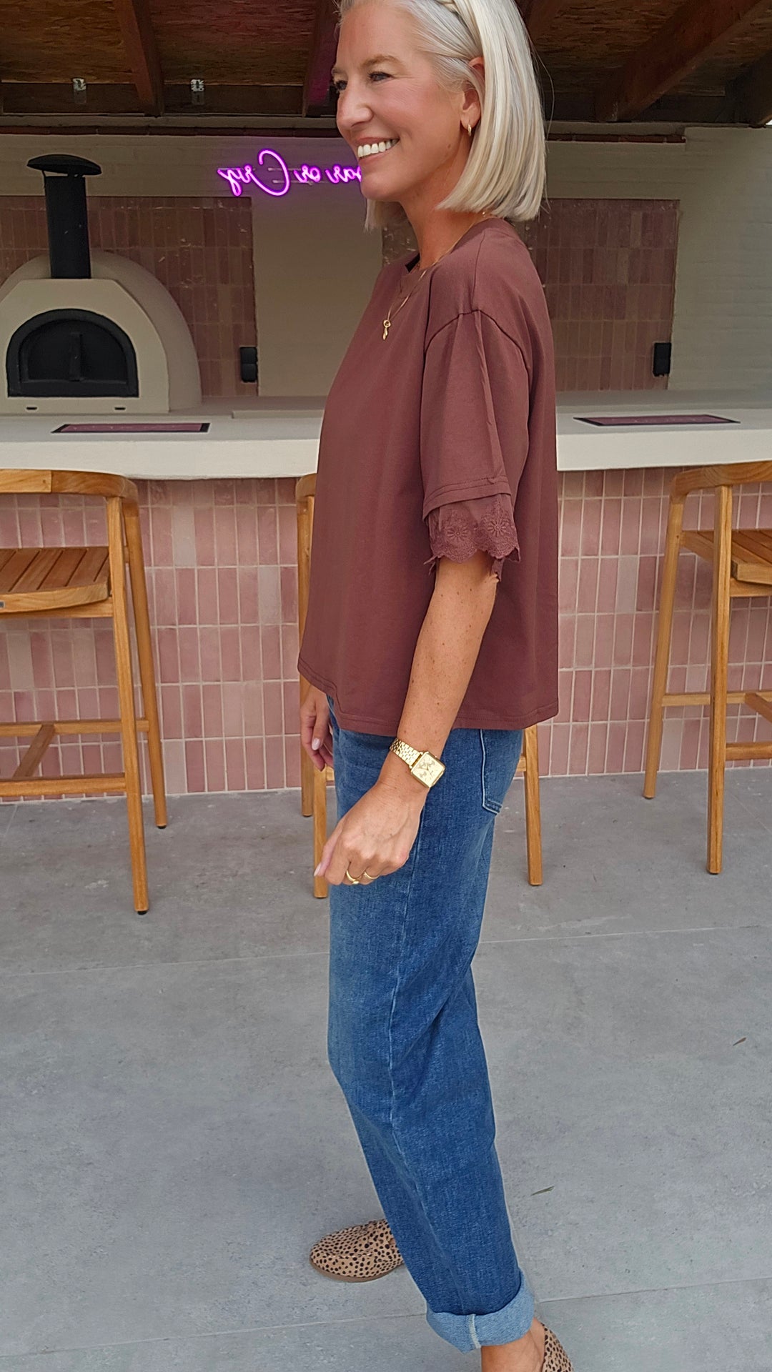DEWI lace tee chocolat