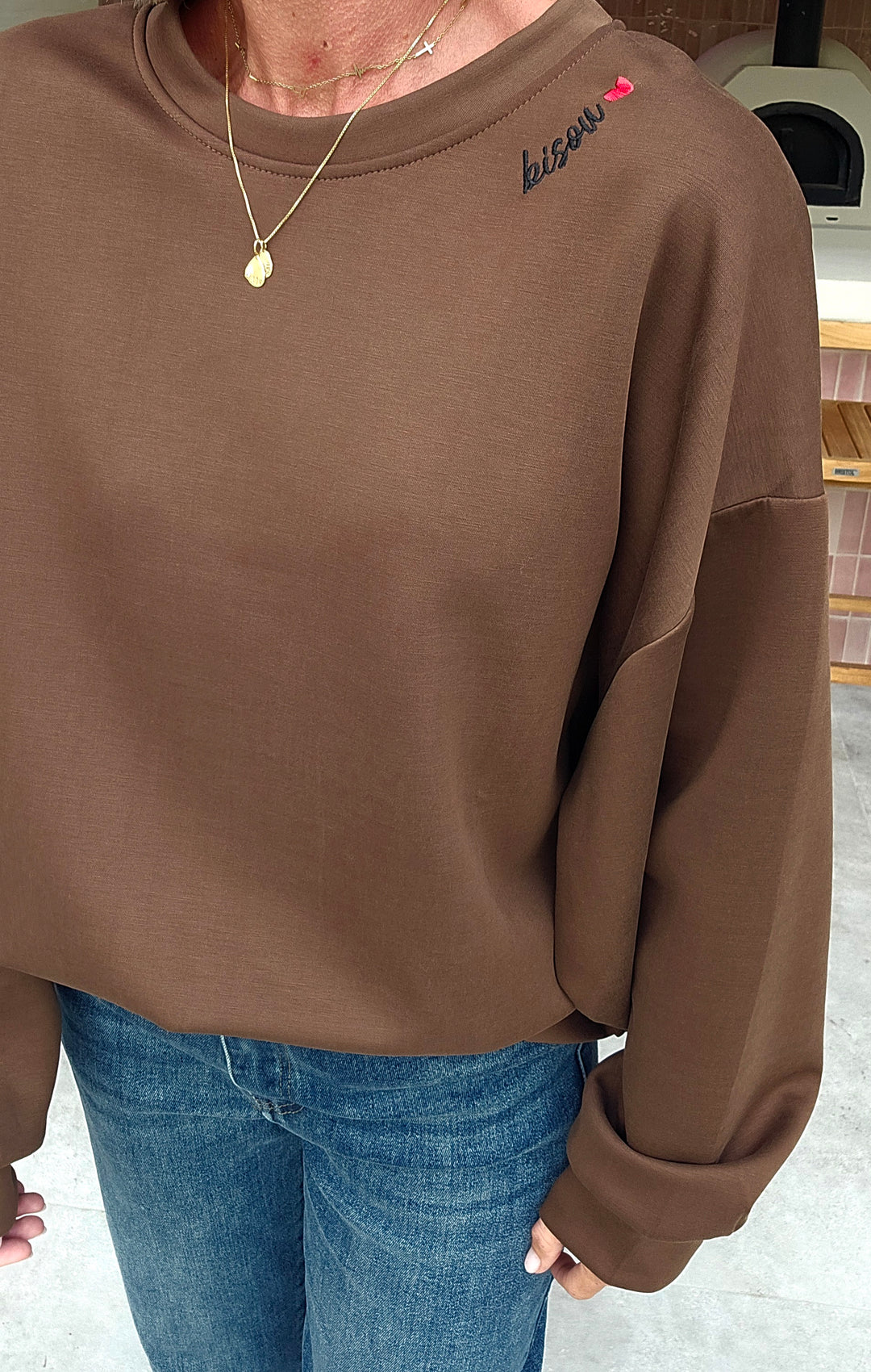 BISOUS oversized sweatshirt chocolat