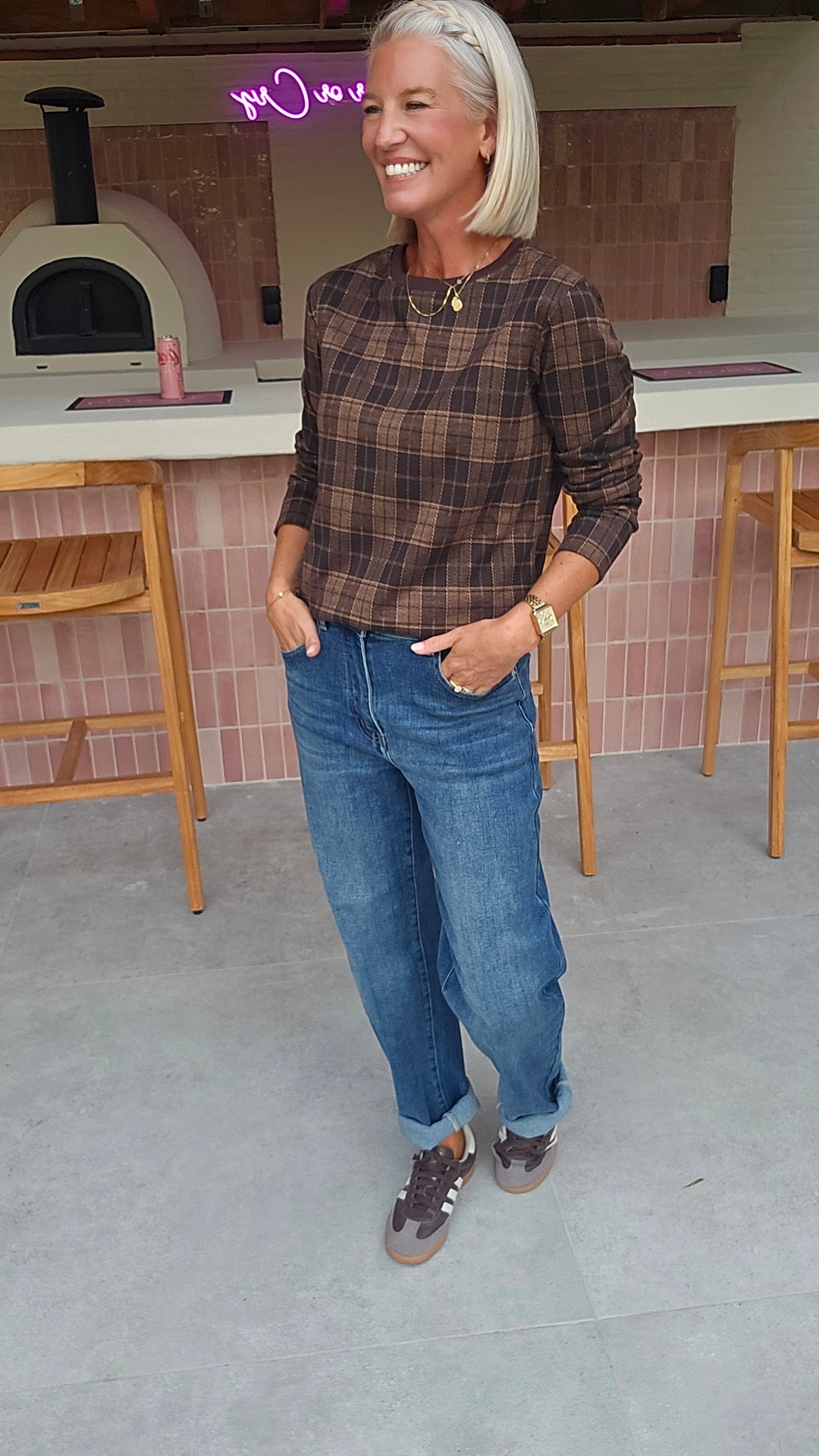 DAPHNE checked longsleeve chocolat
