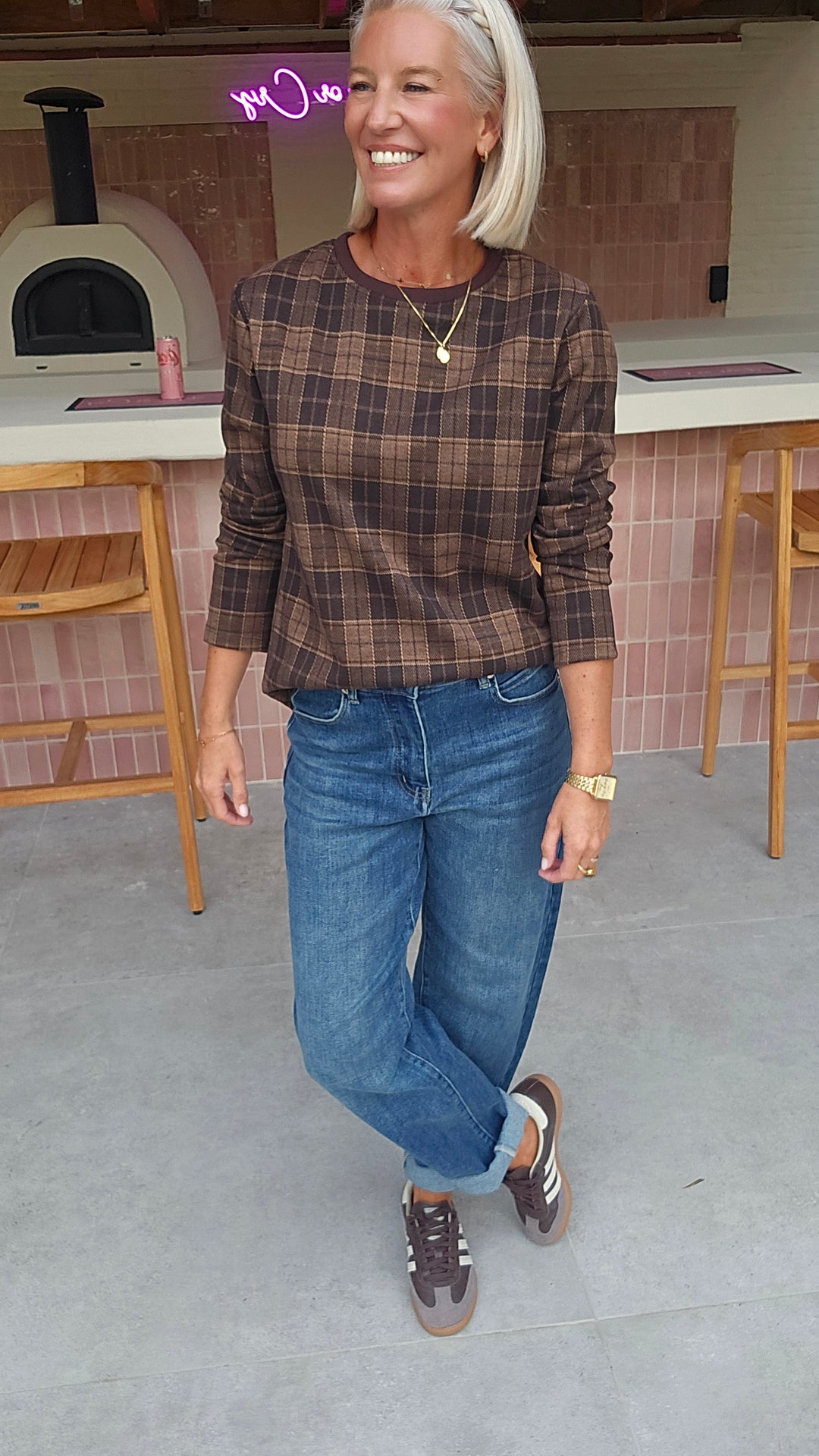 DAPHNE checked longsleeve chocolat