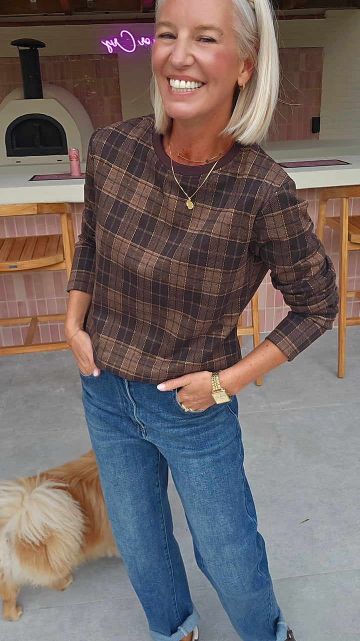 DAPHNE checked longsleeve chocolat