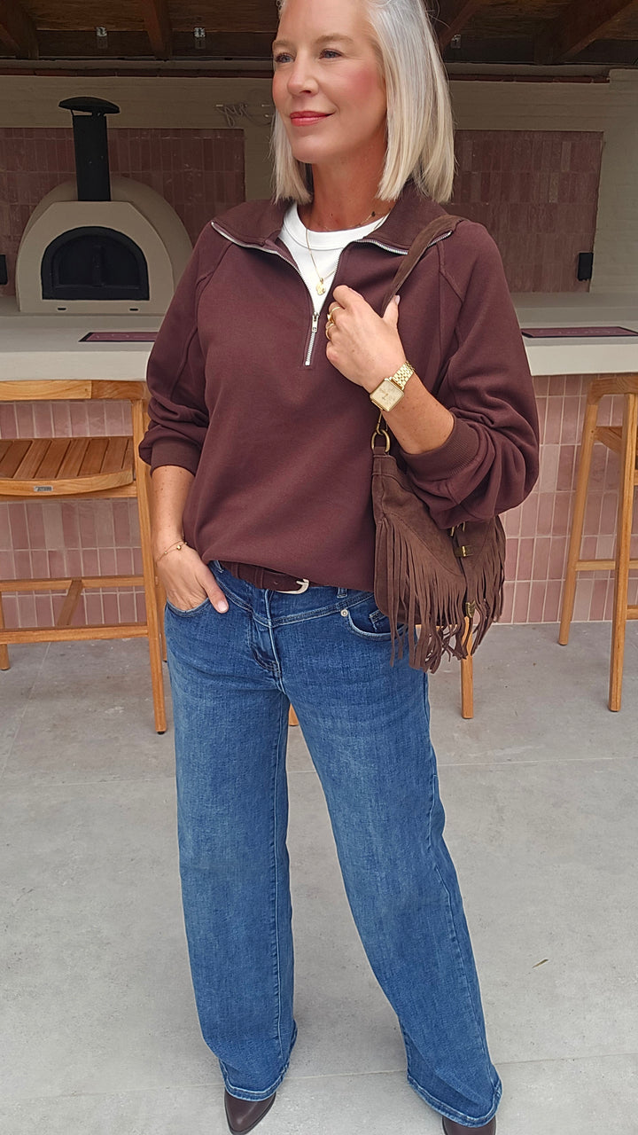 CLOË zip sweatshirt chocolat