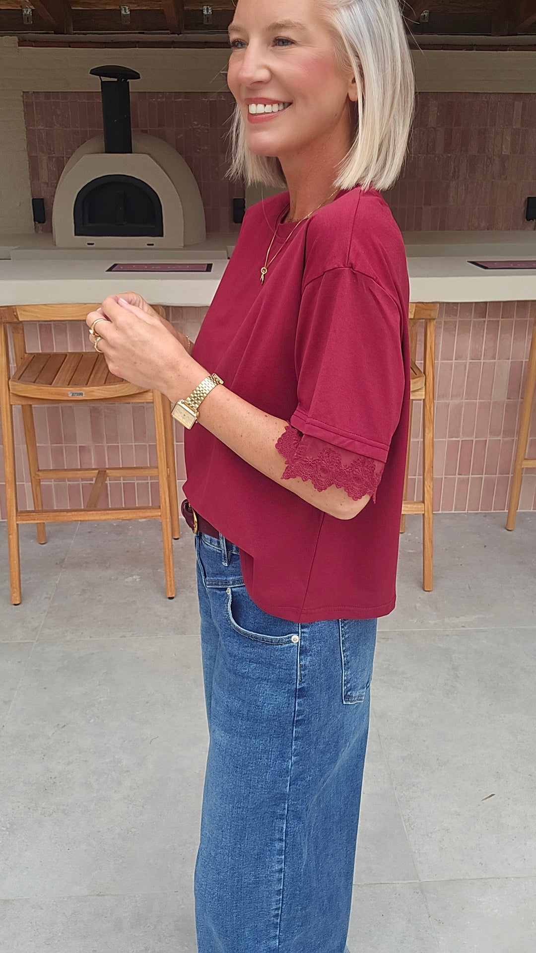 DEWI lace tee burgundy