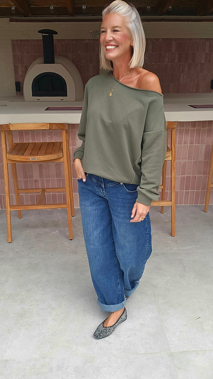 DONNA off-shoulder sweatshirts khaki