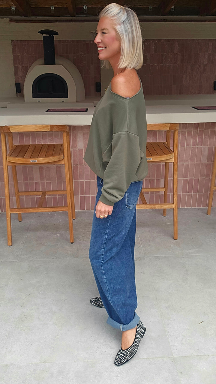 DONNA off-shoulder sweatshirts khaki