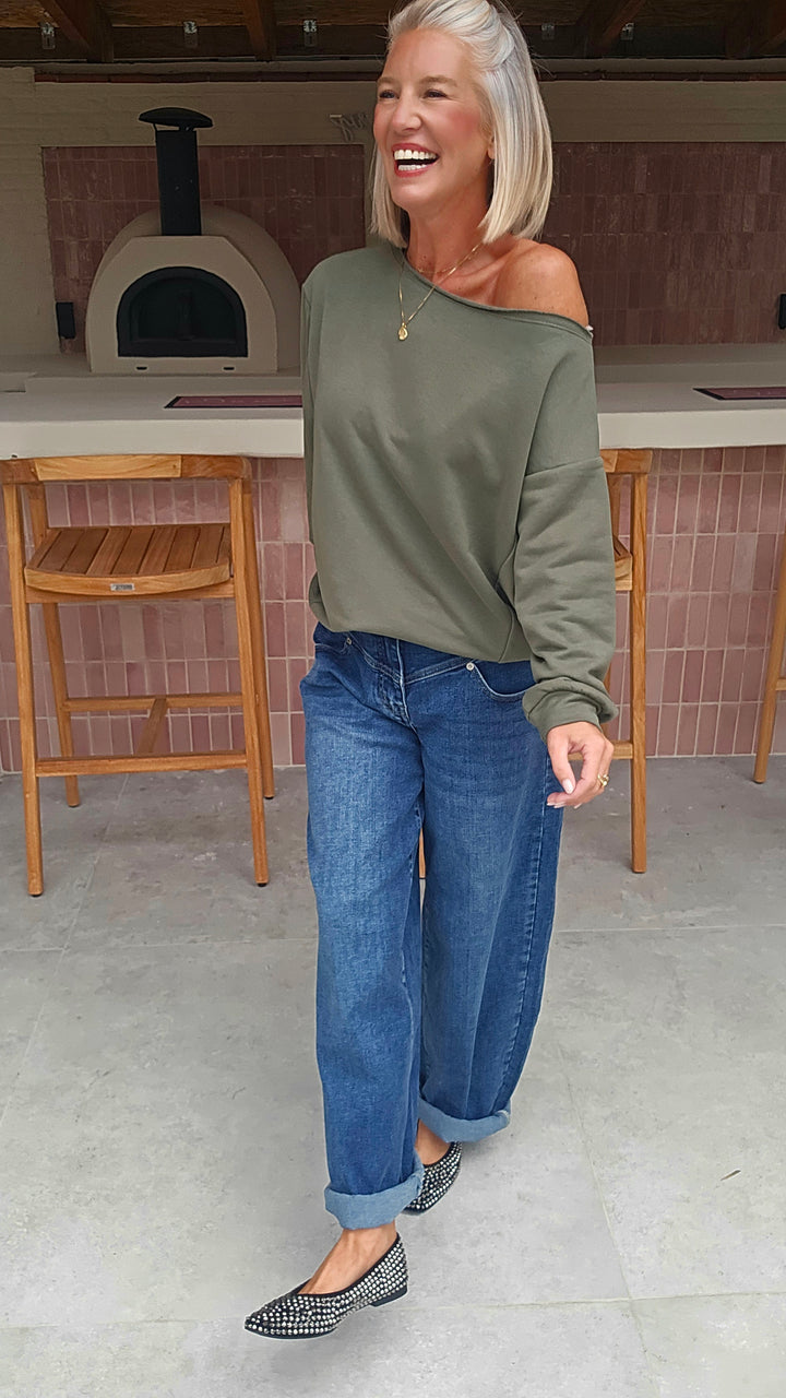 DONNA off-shoulder sweatshirts khaki