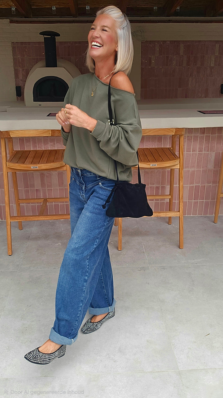 DONNA off-shoulder sweatshirts khaki