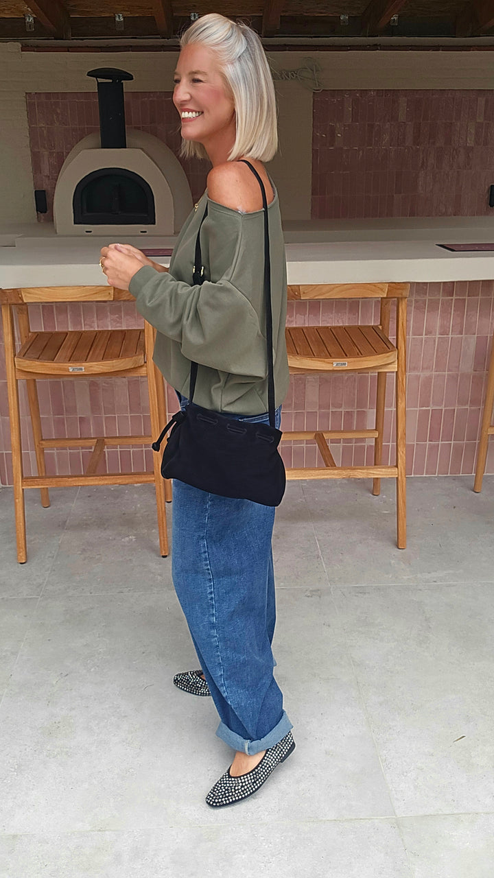 DONNA off-shoulder sweatshirts khaki