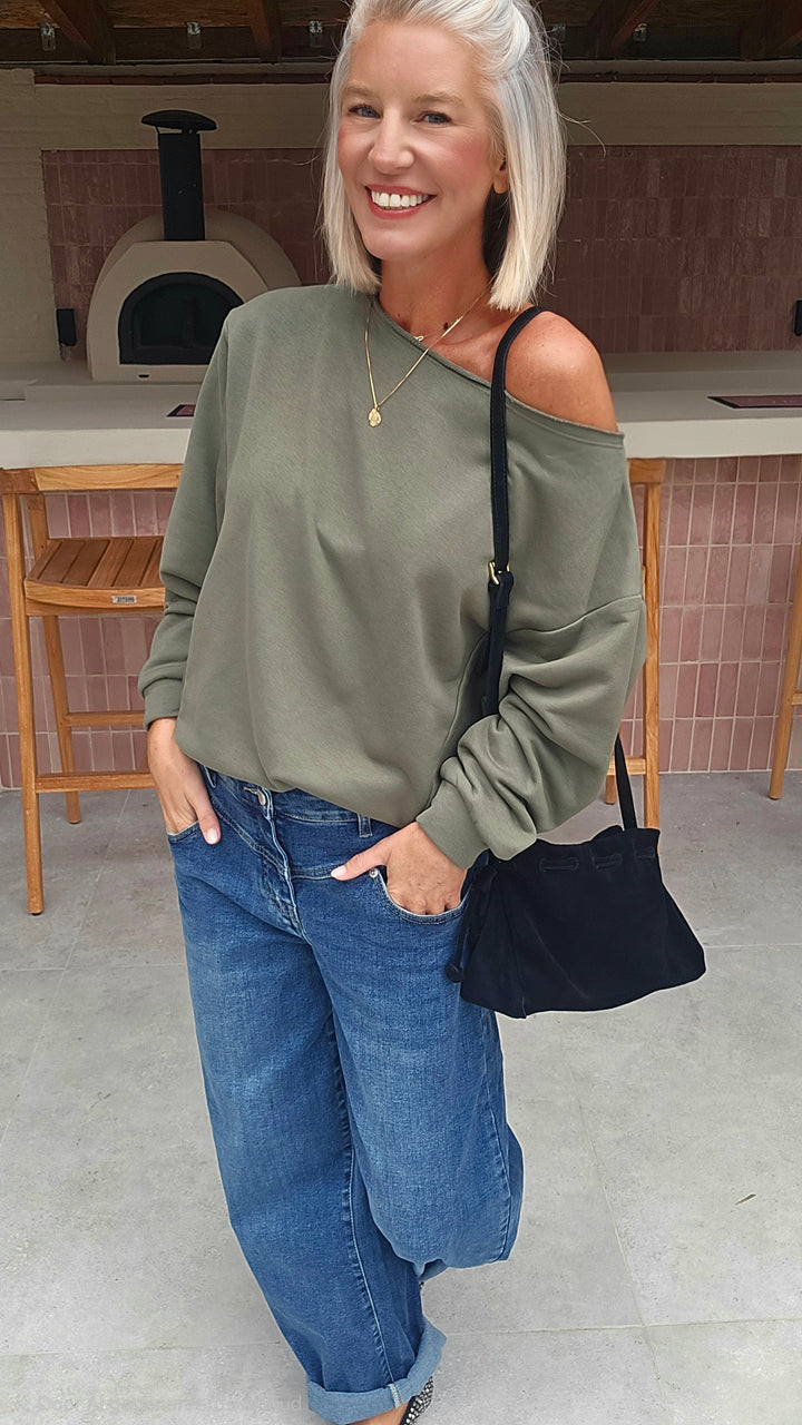 DONNA off-shoulder sweatshirts khaki