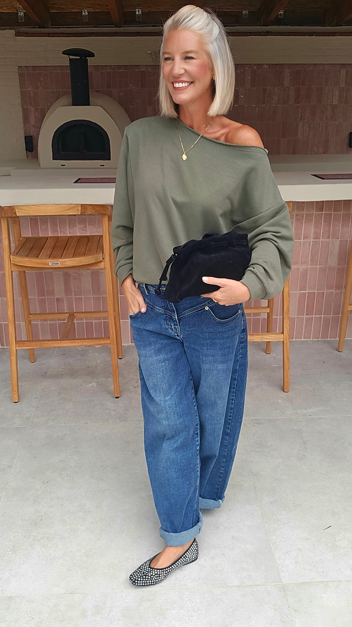 DONNA off-shoulder sweatshirts khaki