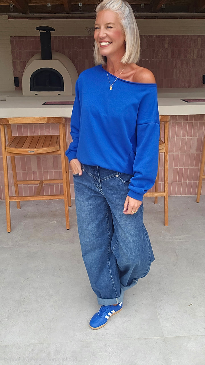 DONNA off-shoulder sweatshirts royal blue