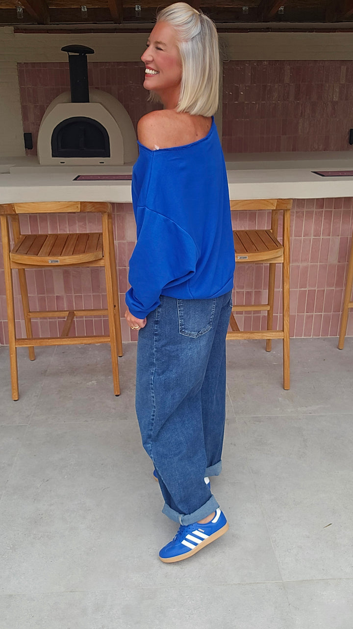 DONNA off-shoulder sweatshirts royal blue