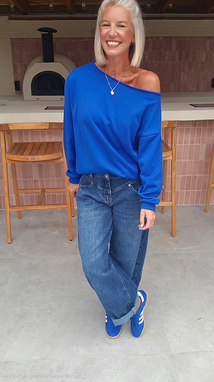 DONNA off-shoulder sweatshirts royal blue