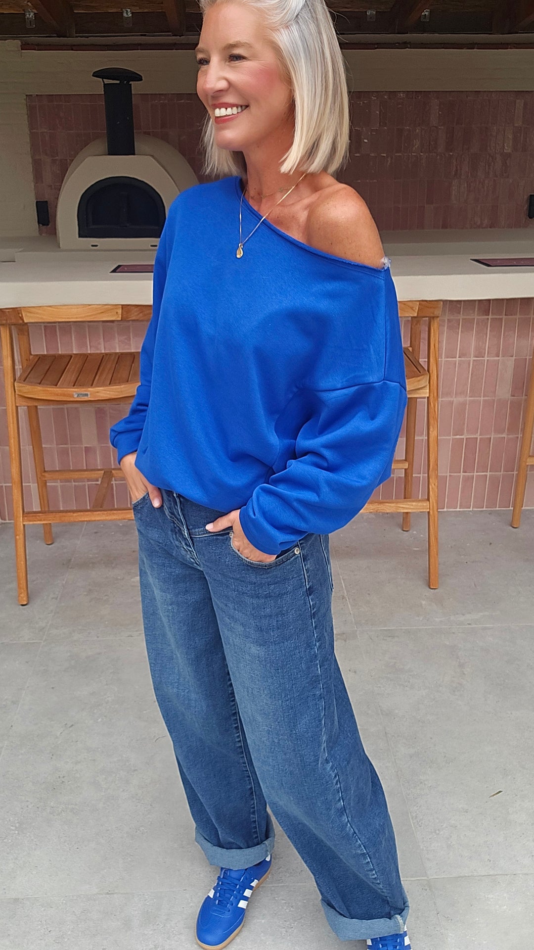 DONNA off-shoulder sweatshirts royal blue
