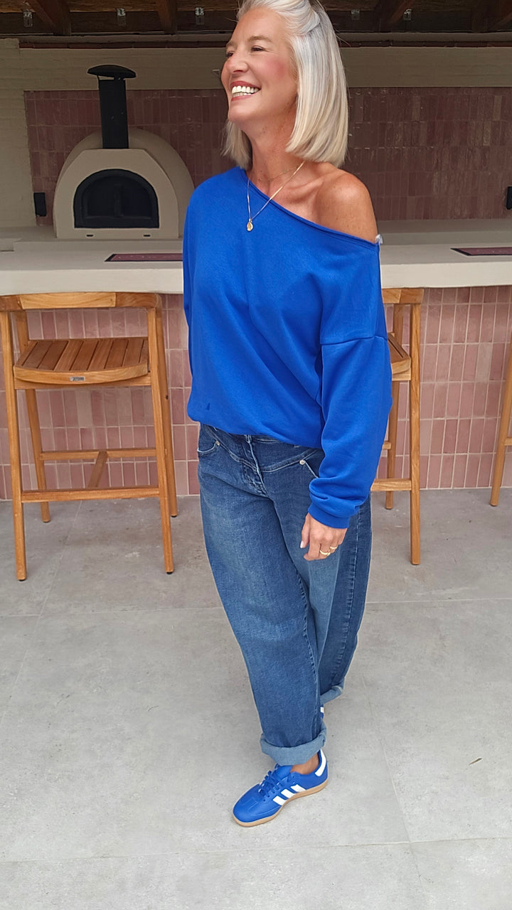 DONNA off-shoulder sweatshirts royal blue