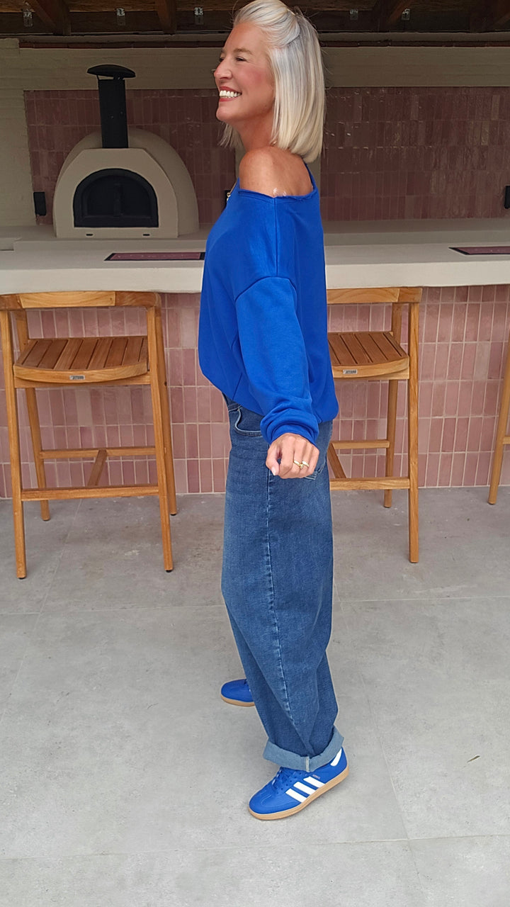 DONNA off-shoulder sweatshirts royal blue