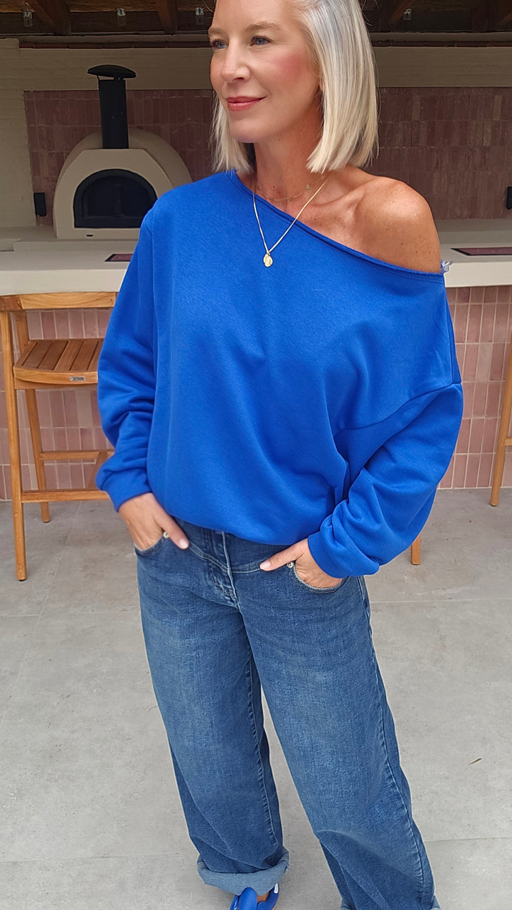 DONNA off-shoulder sweatshirts royal blue
