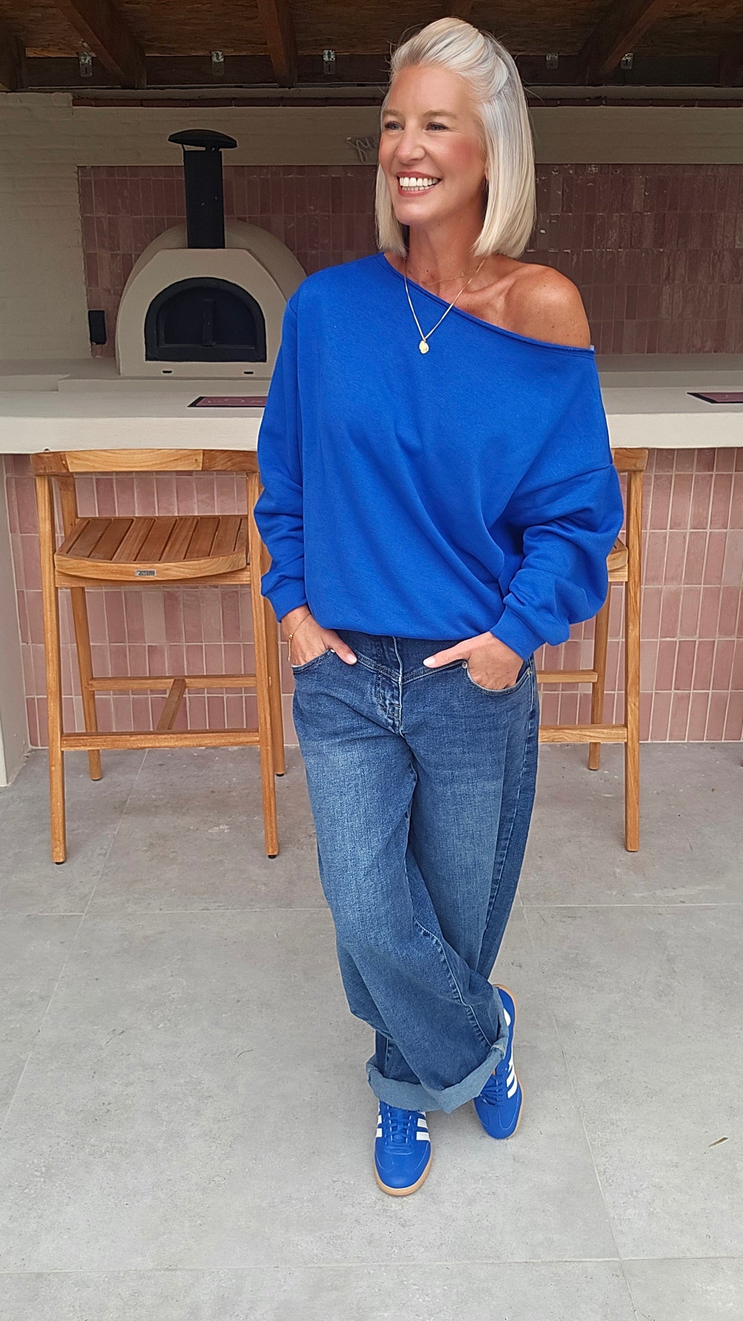 DONNA off-shoulder sweatshirts royal blue