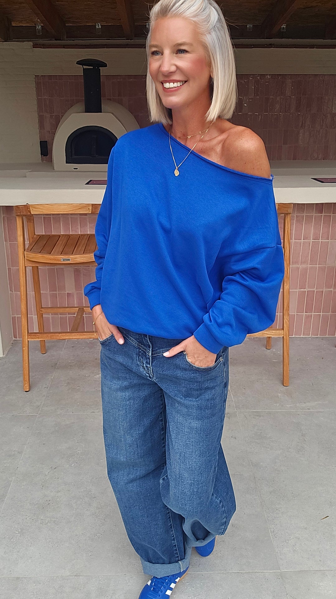DONNA off-shoulder sweatshirts royal blue