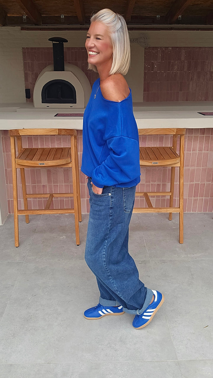 DONNA off-shoulder sweatshirts royal blue