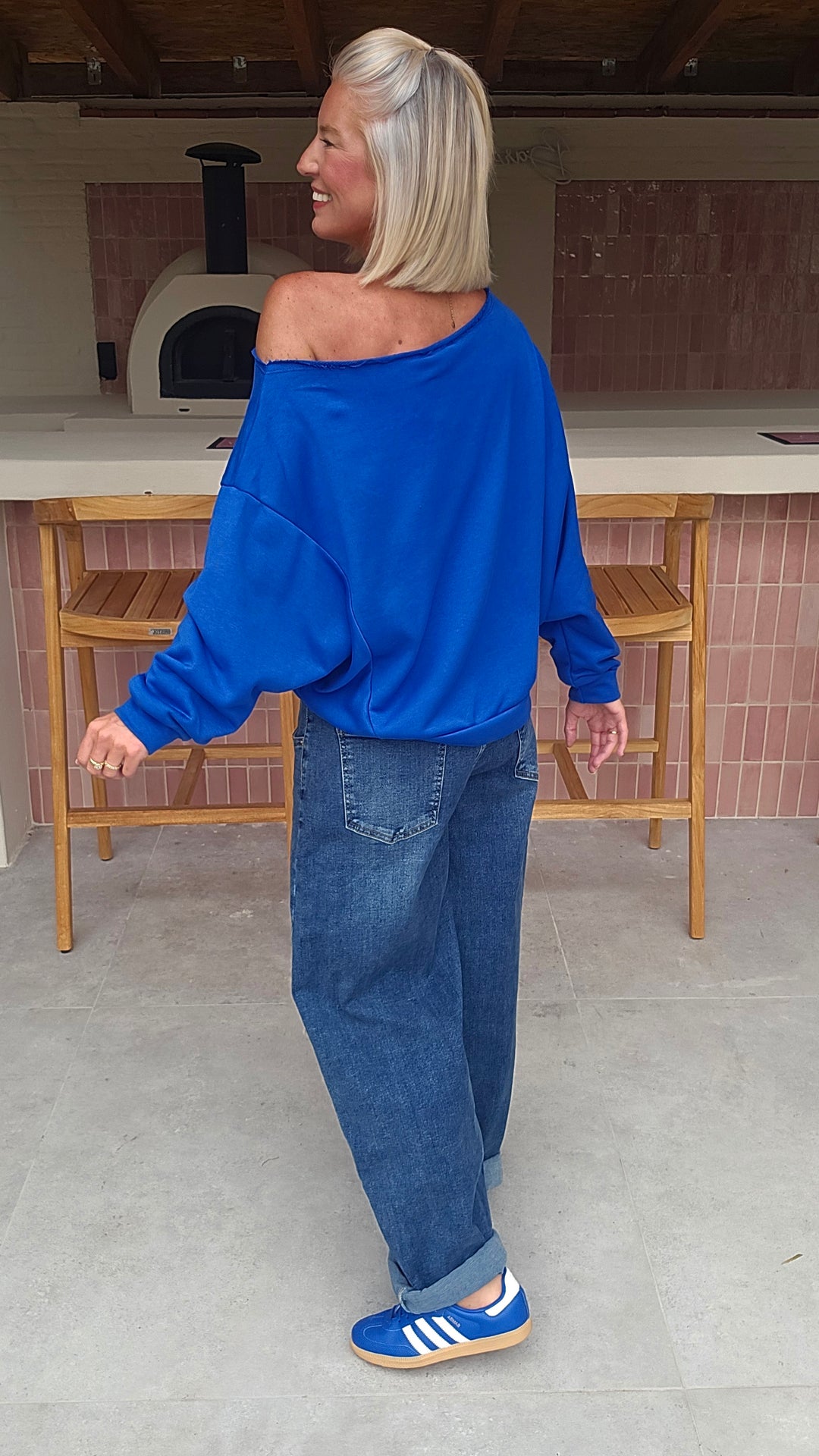 DONNA off-shoulder sweatshirts royal blue