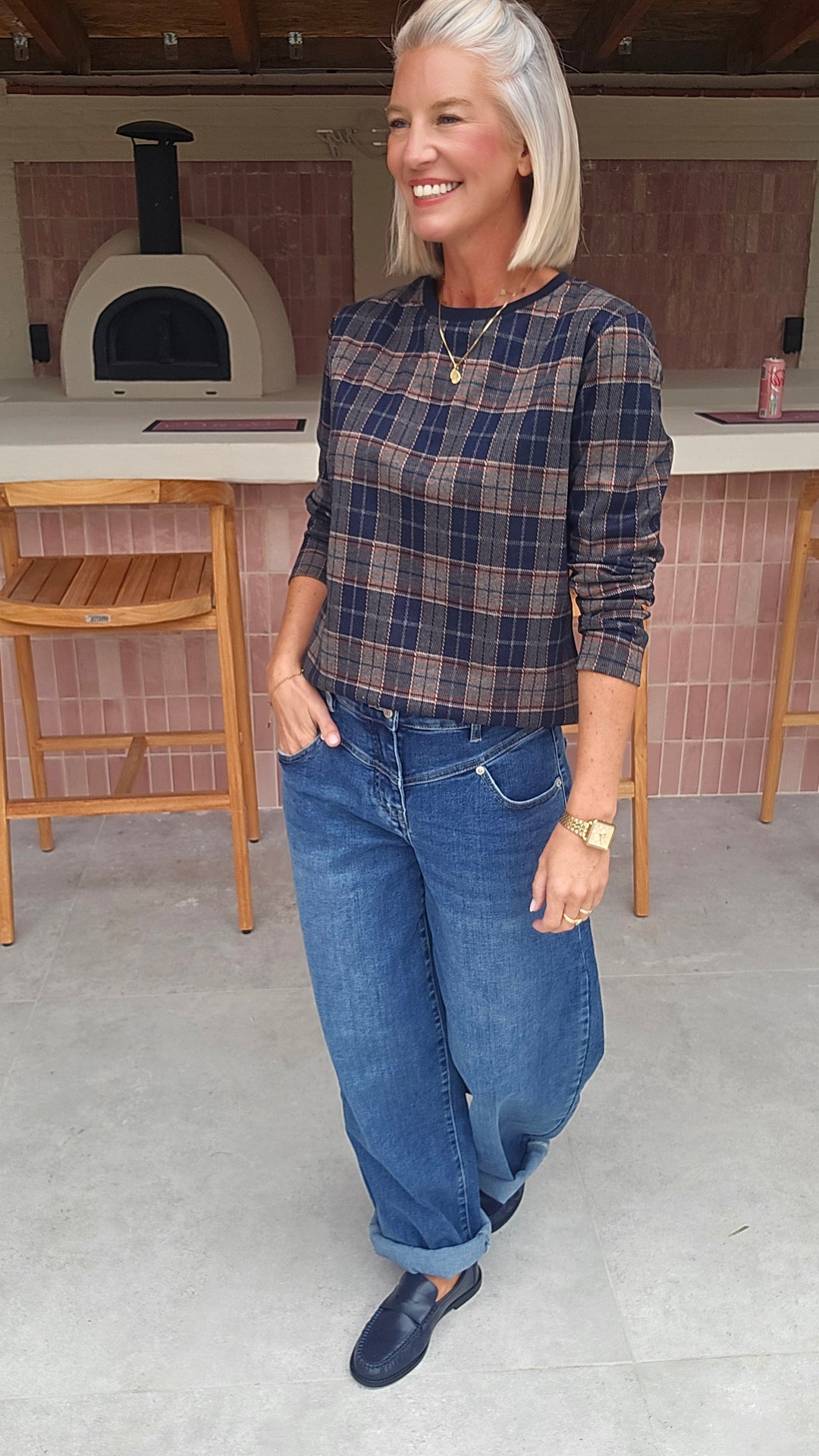 DAPHNE checked longsleeve navy