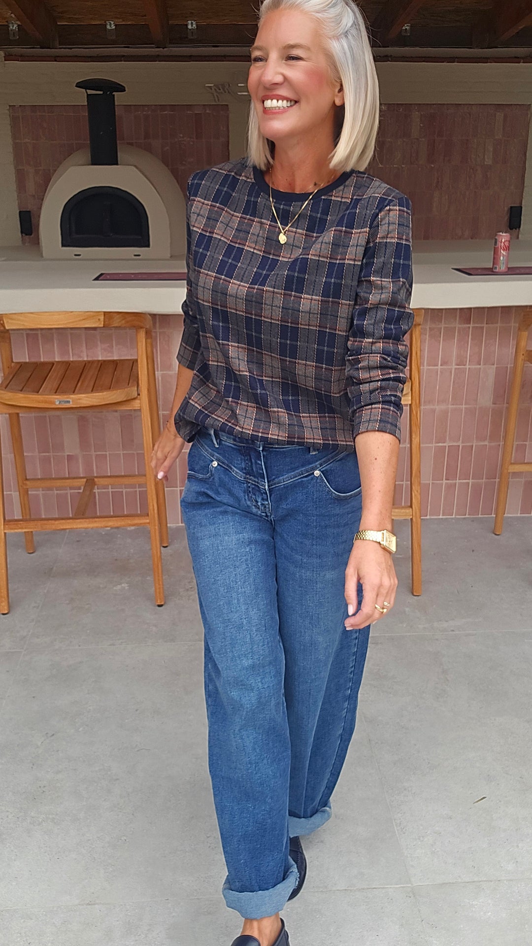 DAPHNE checked longsleeve navy