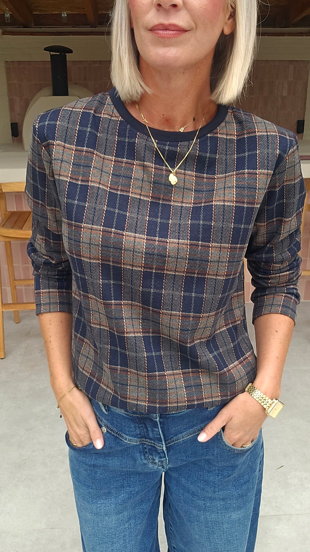 DAPHNE checked longsleeve navy
