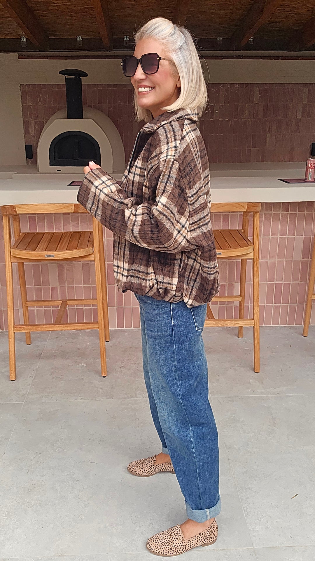 FANNY check jacket brown